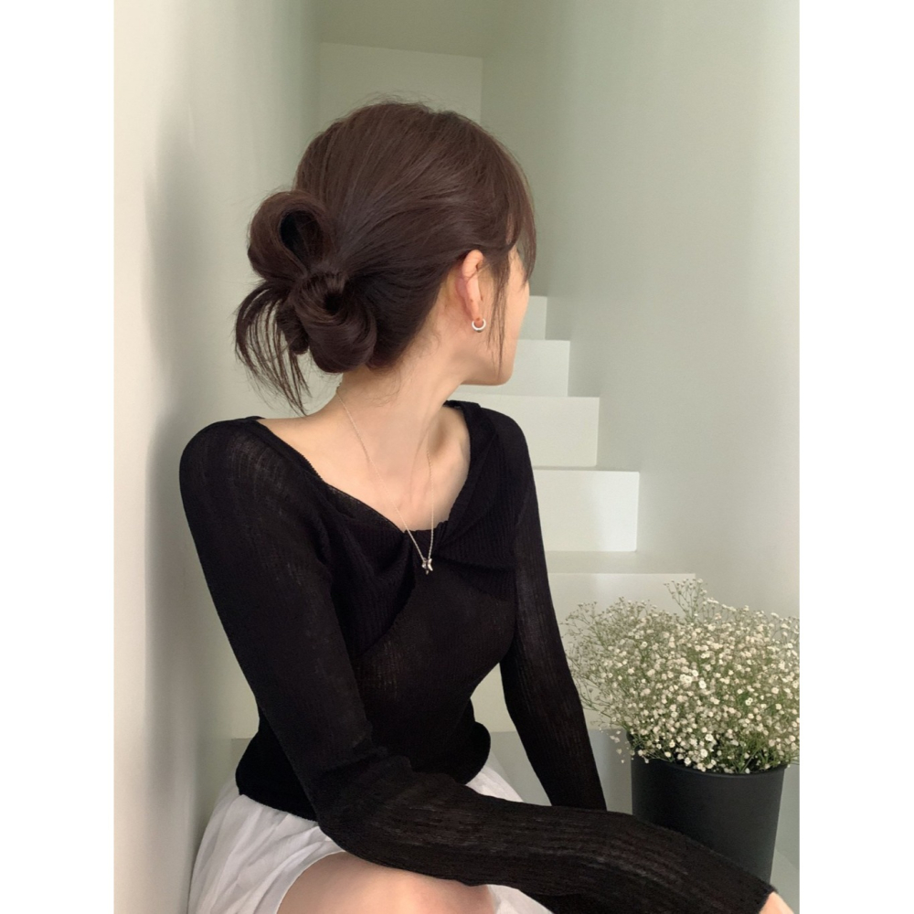 韓國女裝 Ouir 冰扭蝴蝶結長袖針織T恤-細節圖4