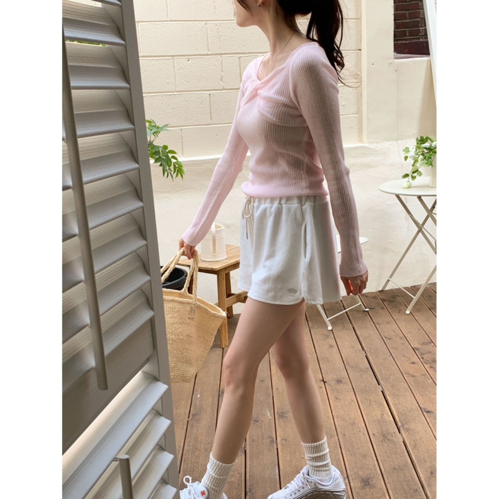 韓國女裝 Ouir 冰扭蝴蝶結長袖針織T恤-細節圖6