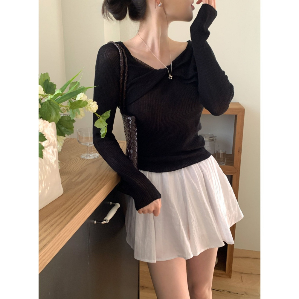 韓國女裝 Ouir 冰扭蝴蝶結長袖針織T恤-細節圖7