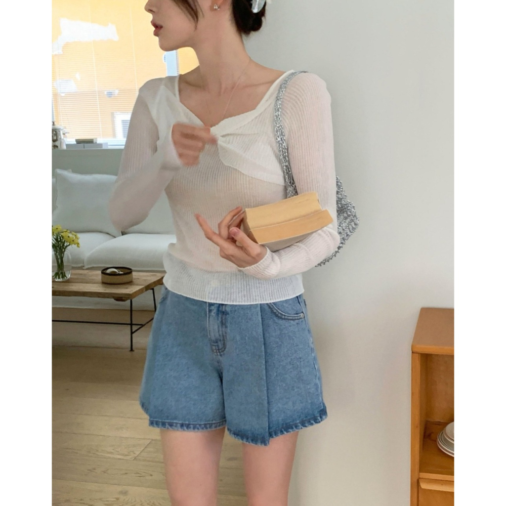 韓國女裝 Ouir 冰扭蝴蝶結長袖針織T恤-細節圖8