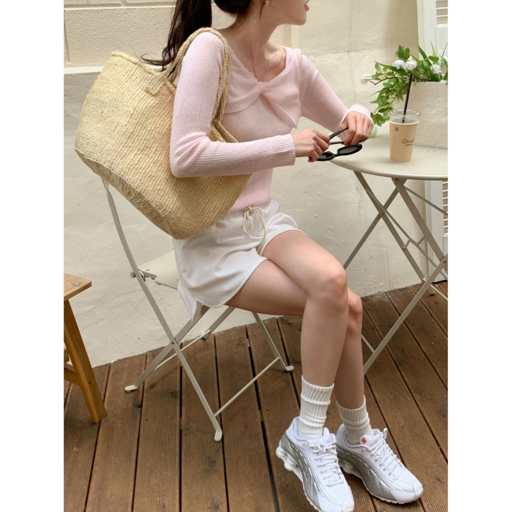 韓國女裝 Ouir 冰扭蝴蝶結長袖針織T恤-細節圖9