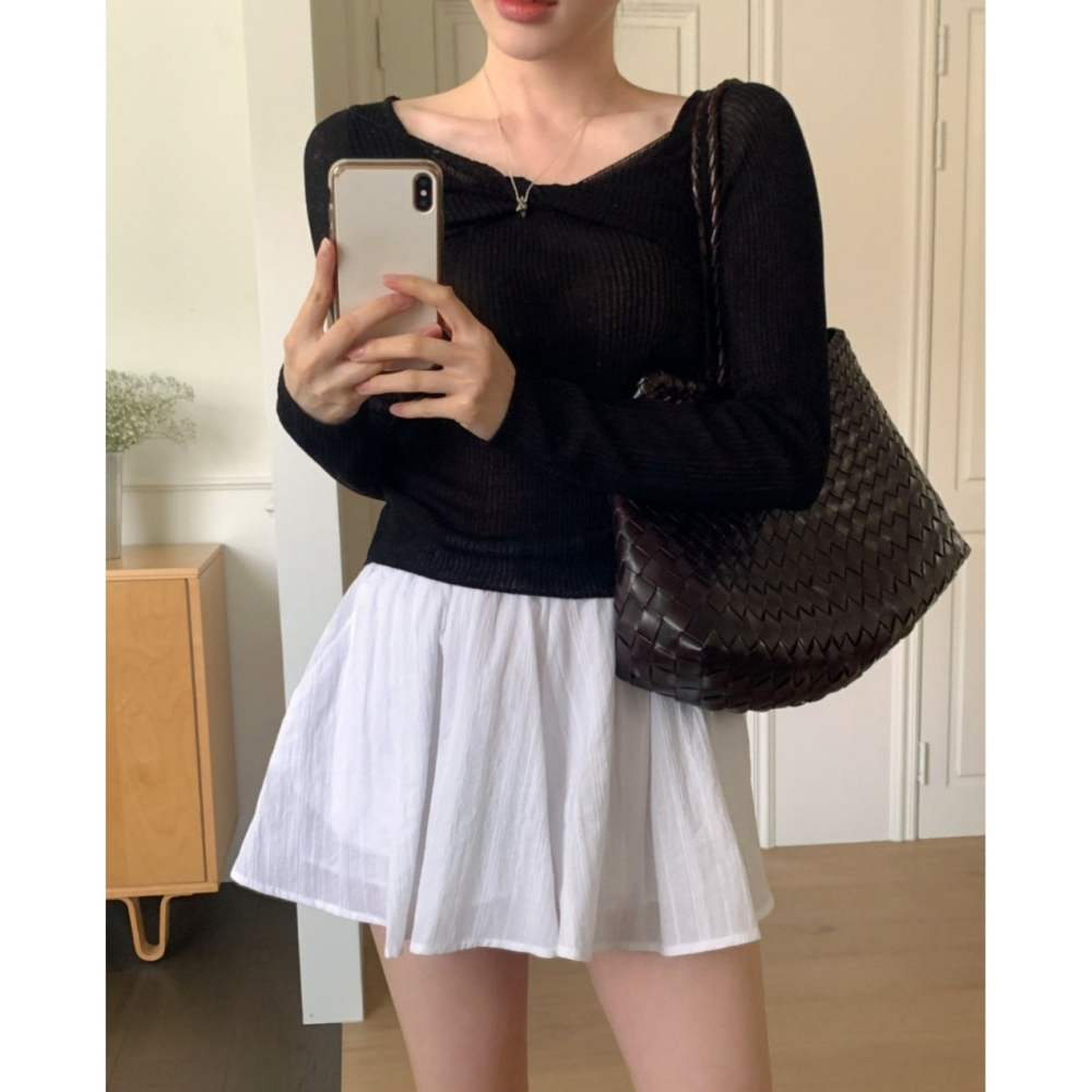 韓國女裝 Ouir 冰扭蝴蝶結長袖針織T恤-細節圖10