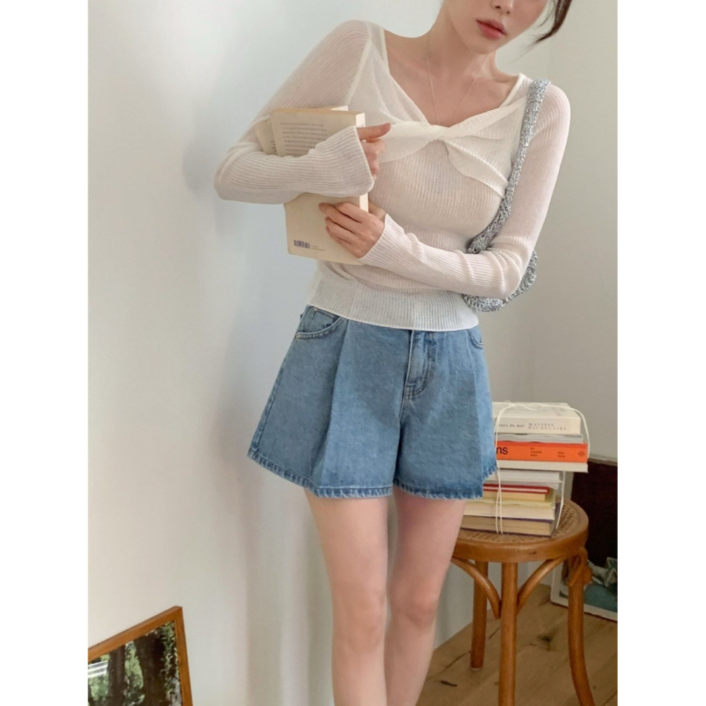 韓國女裝 Ouir 冰扭蝴蝶結長袖針織T恤-細節圖11