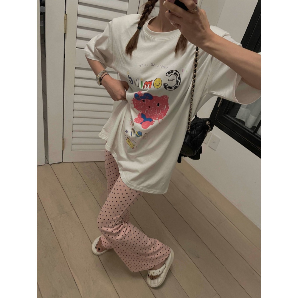 韓國女裝 Mienne 凱蒂塗鴨風長版上衣-細節圖4