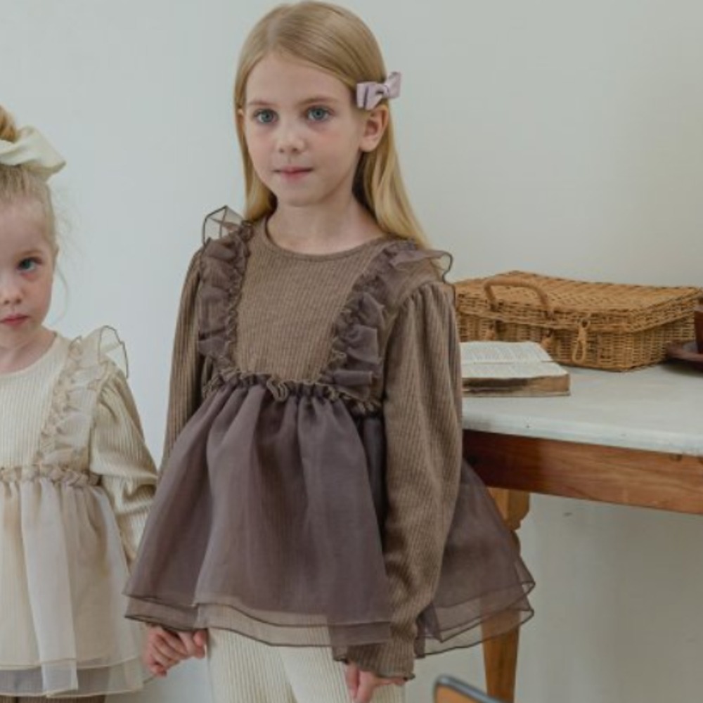 正韓童裝 Roa 荷葉摺邊層次澎澎紗長T上衣-細節圖2