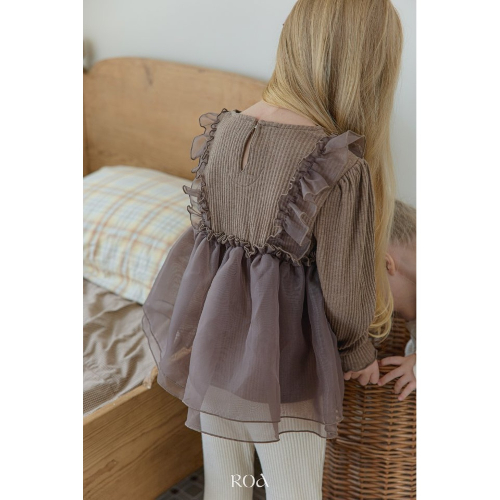 正韓童裝 Roa 荷葉摺邊層次澎澎紗長T上衣-細節圖3