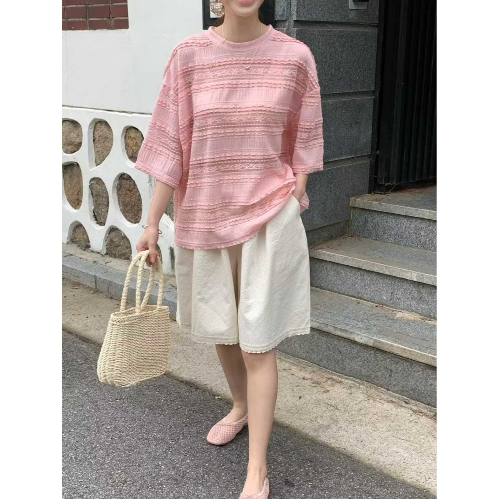 韓國女裝 Venti 層次感透膚鏤空上衣-細節圖3