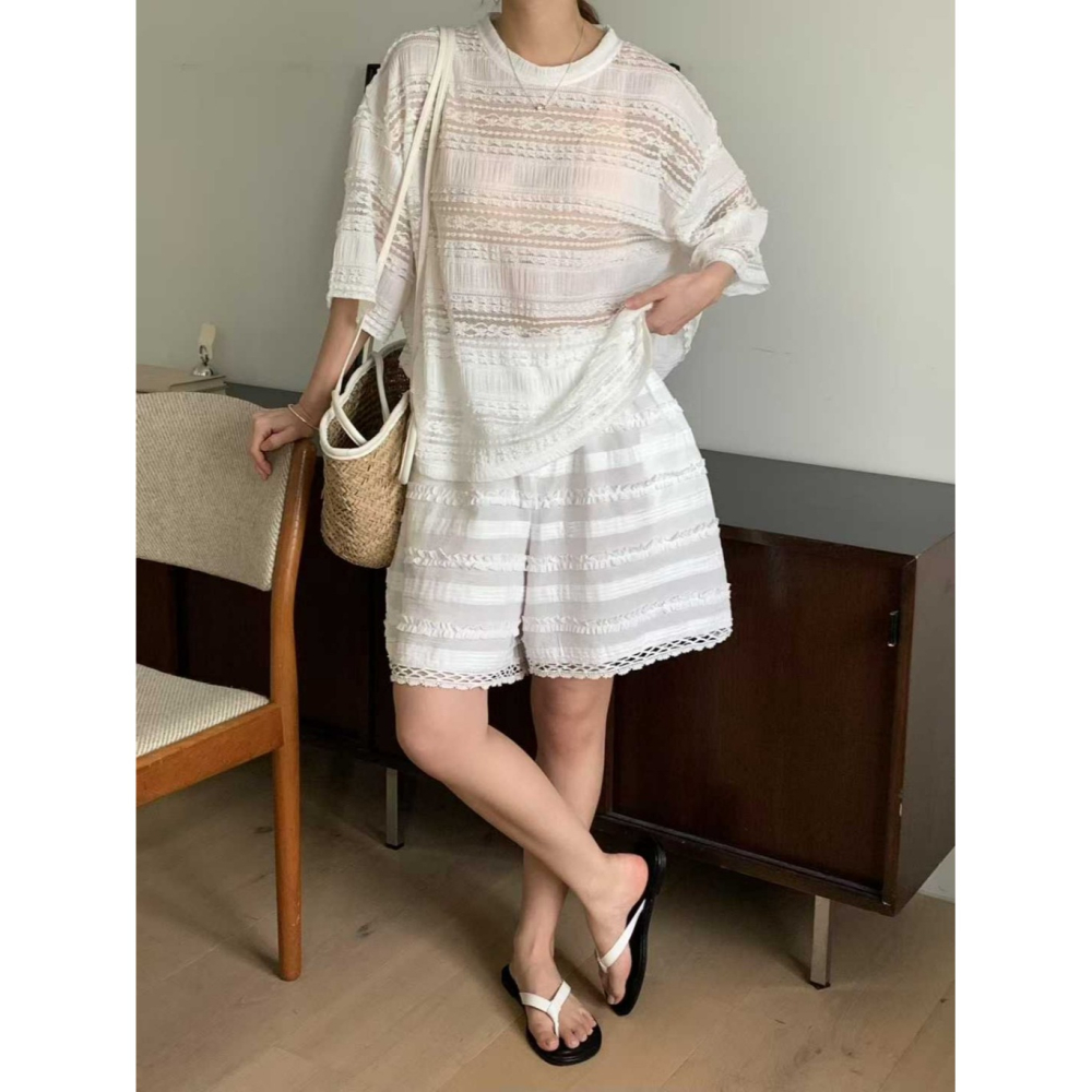 韓國女裝 Venti 層次感透膚鏤空上衣-細節圖5