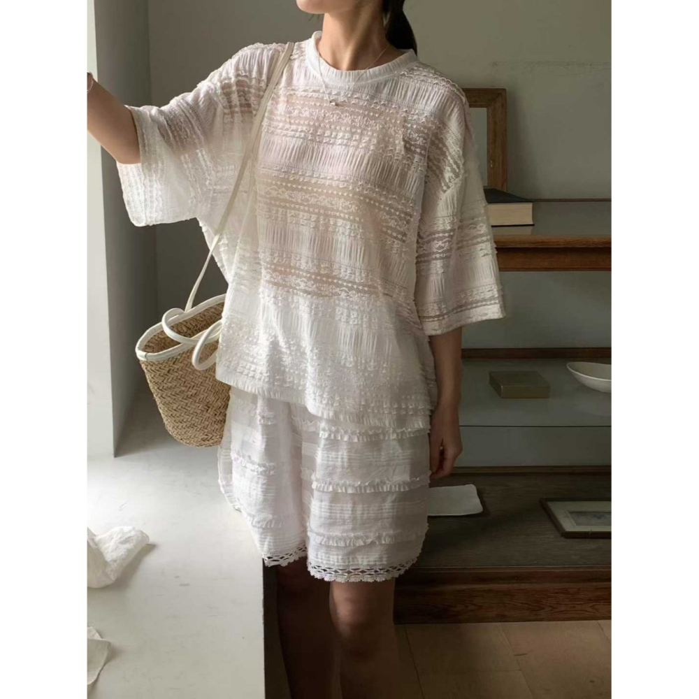 韓國女裝 Venti 層次感透膚鏤空上衣-細節圖6