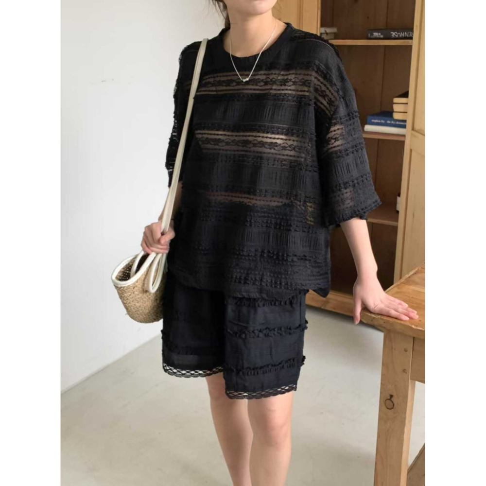 韓國女裝 Venti 層次感透膚鏤空上衣-細節圖7