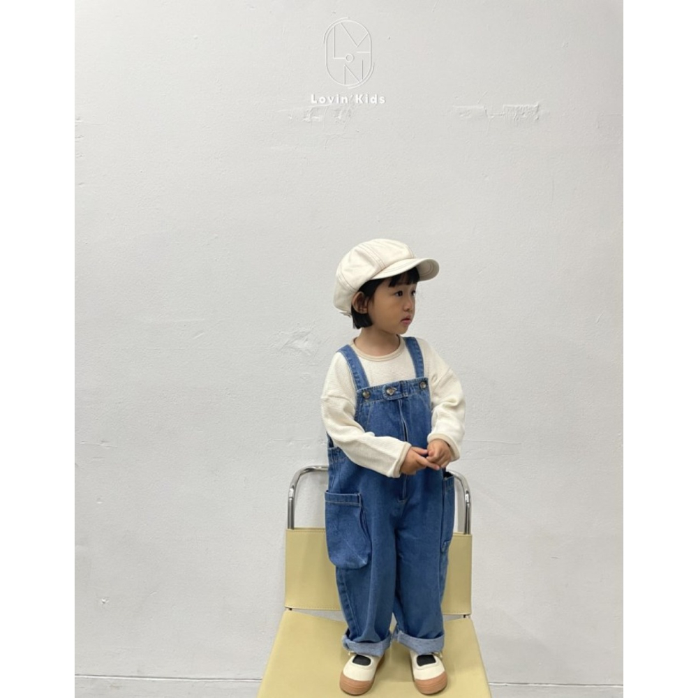 正韓童裝 SPIN 大口袋寬版牛仔吊帶褲-細節圖5