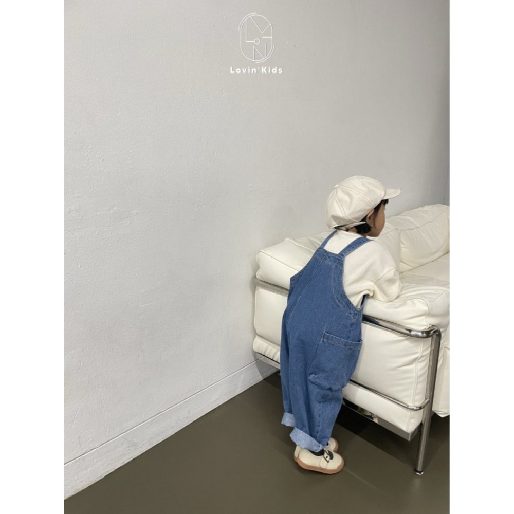 正韓童裝 SPIN 大口袋寬版牛仔吊帶褲-細節圖6