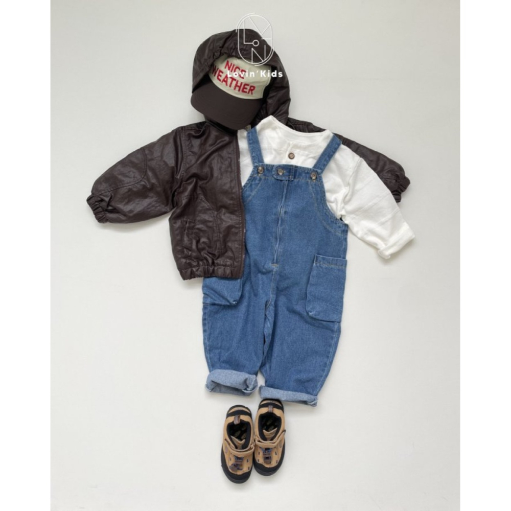 正韓童裝 SPIN 大口袋寬版牛仔吊帶褲-細節圖7