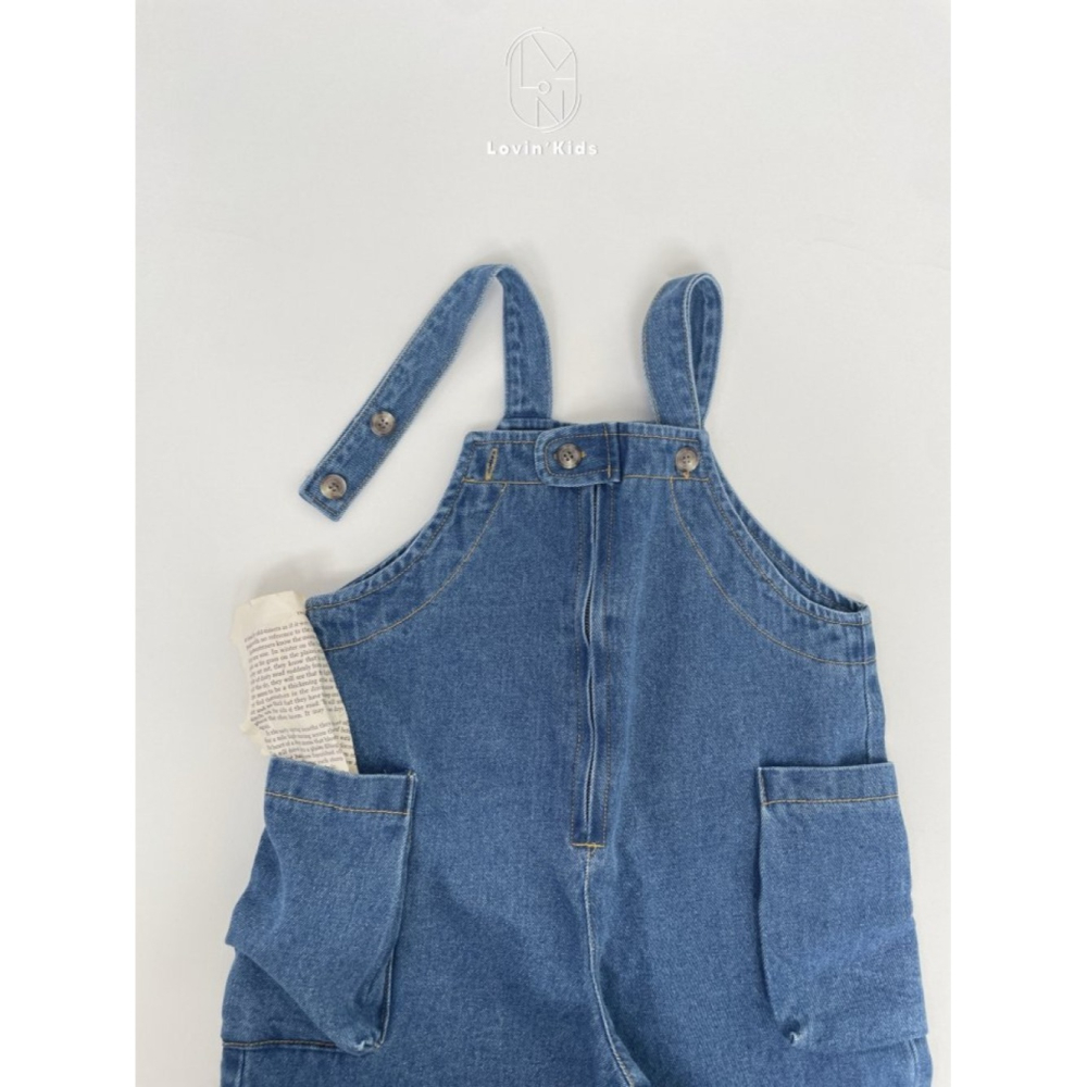 正韓童裝 SPIN 大口袋寬版牛仔吊帶褲-細節圖8