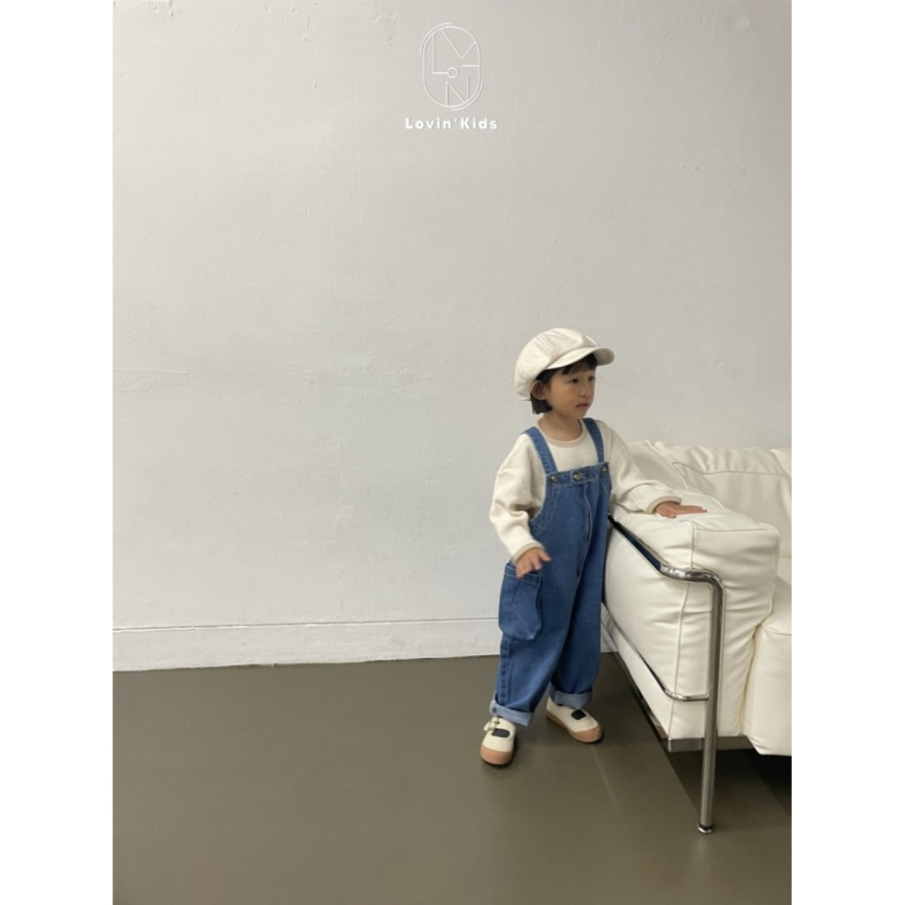 正韓童裝 SPIN 大口袋寬版牛仔吊帶褲-細節圖10