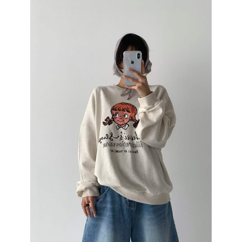 韓國女裝 Lego 麻辮女孩手繪圖風T恤-細節圖2