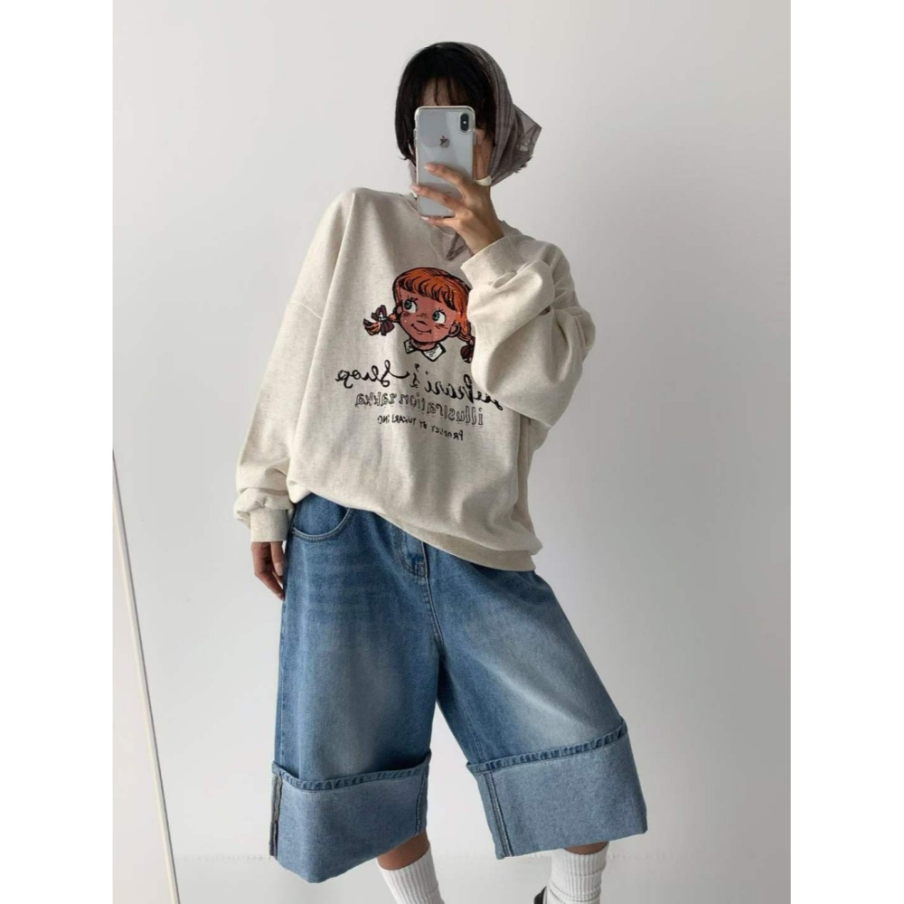 韓國女裝 Lego 麻辮女孩手繪圖風T恤-細節圖8