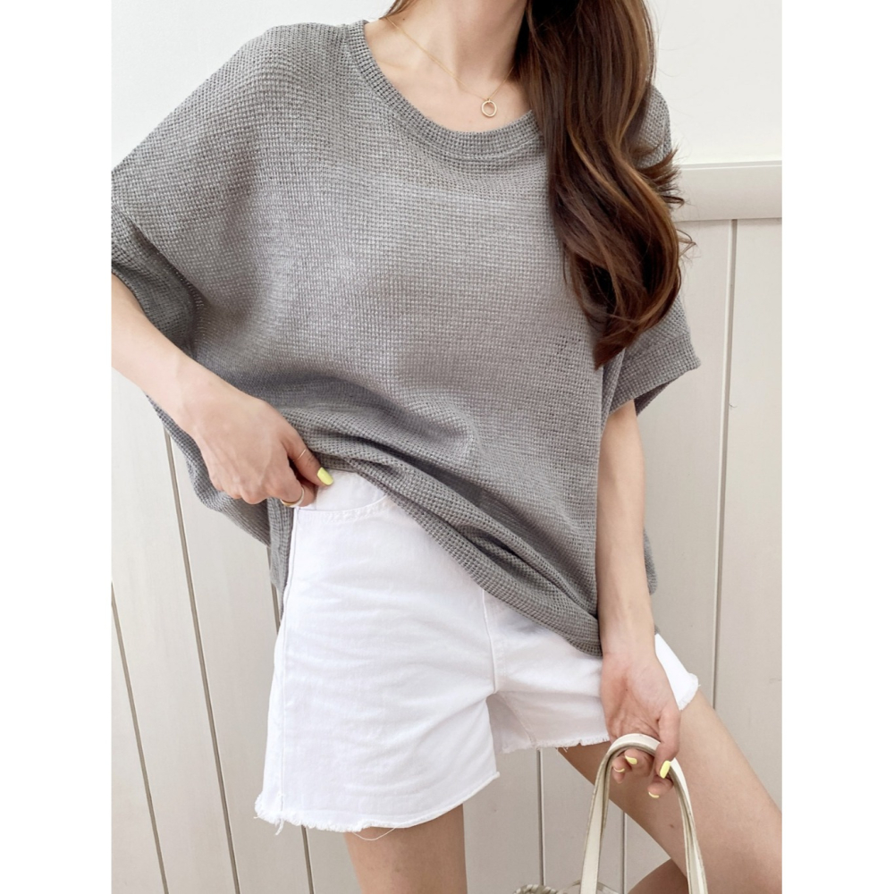韓國女裝 Sf-PZ 寬鬆短袖針織衫-細節圖3