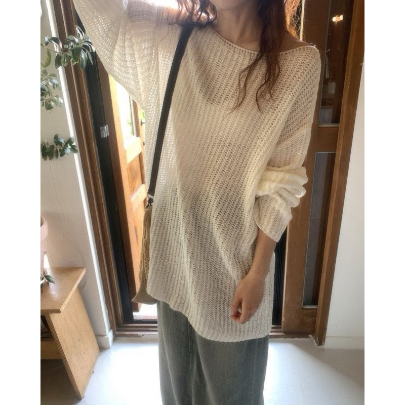 韓國女裝 Amiment 網狀寬鬆針織衫上衣-細節圖2