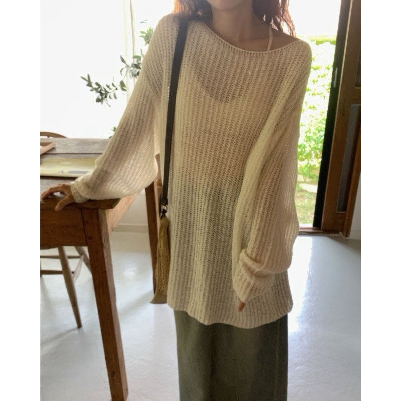 韓國女裝 Amiment 網狀寬鬆針織衫上衣-細節圖3