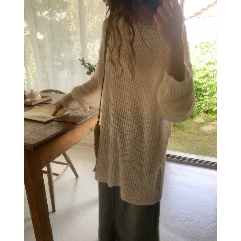 韓國女裝 Amiment 網狀寬鬆針織衫上衣-細節圖4