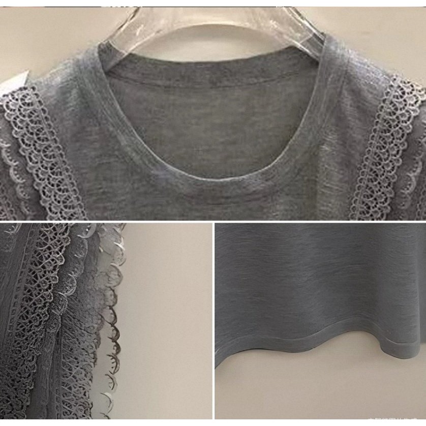 韓國女裝 Girlpowder 針織落肩蕾絲T上衣-細節圖9