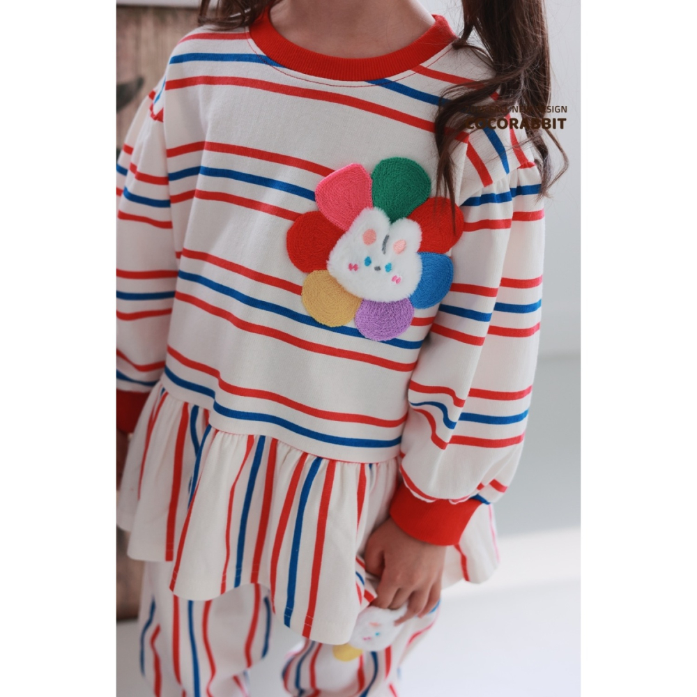 正韓童裝 COCO RABBIT 雙色彩條花狗花兔上衣褲子套裝-細節圖9