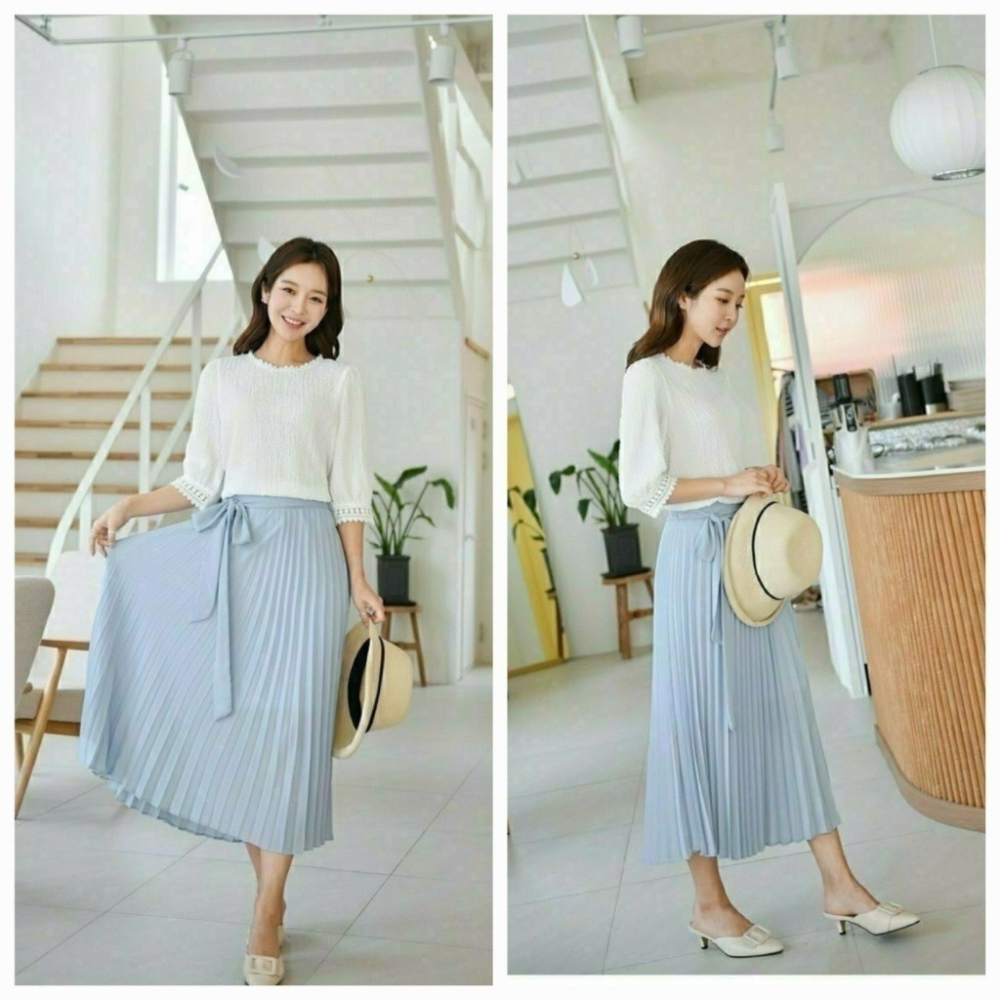 韓國女裝 Olivia 甜美蕾丝邊凹凸纹理七初袖上衣-細節圖7