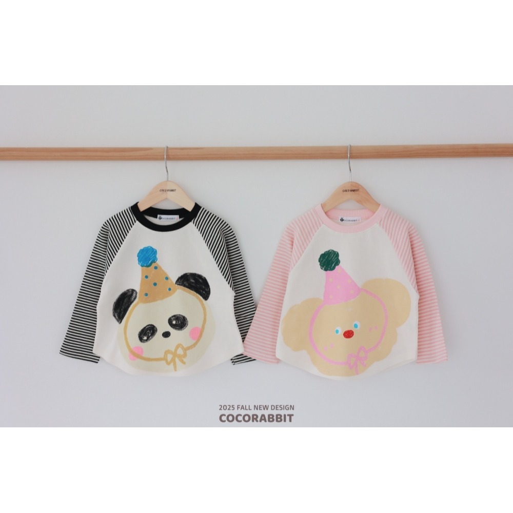 正韓童裝 COCO RABBIT 橫條拼接生日熊T-細節圖3