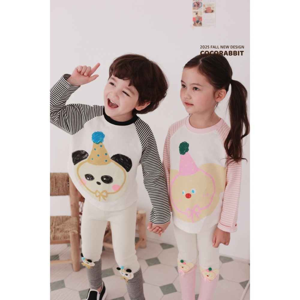 正韓童裝 COCO RABBIT 橫條拼接生日熊T-細節圖7