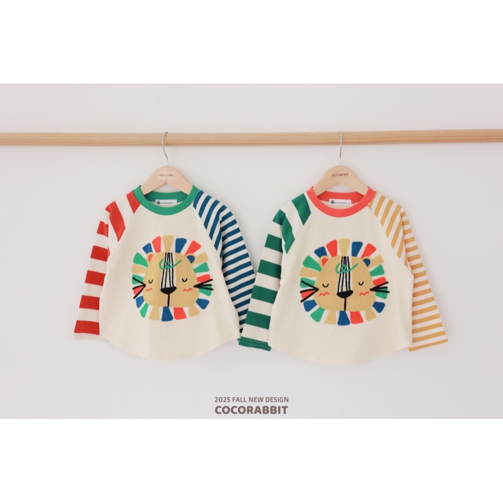 正韓童裝 COCO RABBIT 不對稱橫條可愛獅子拼接T-細節圖5