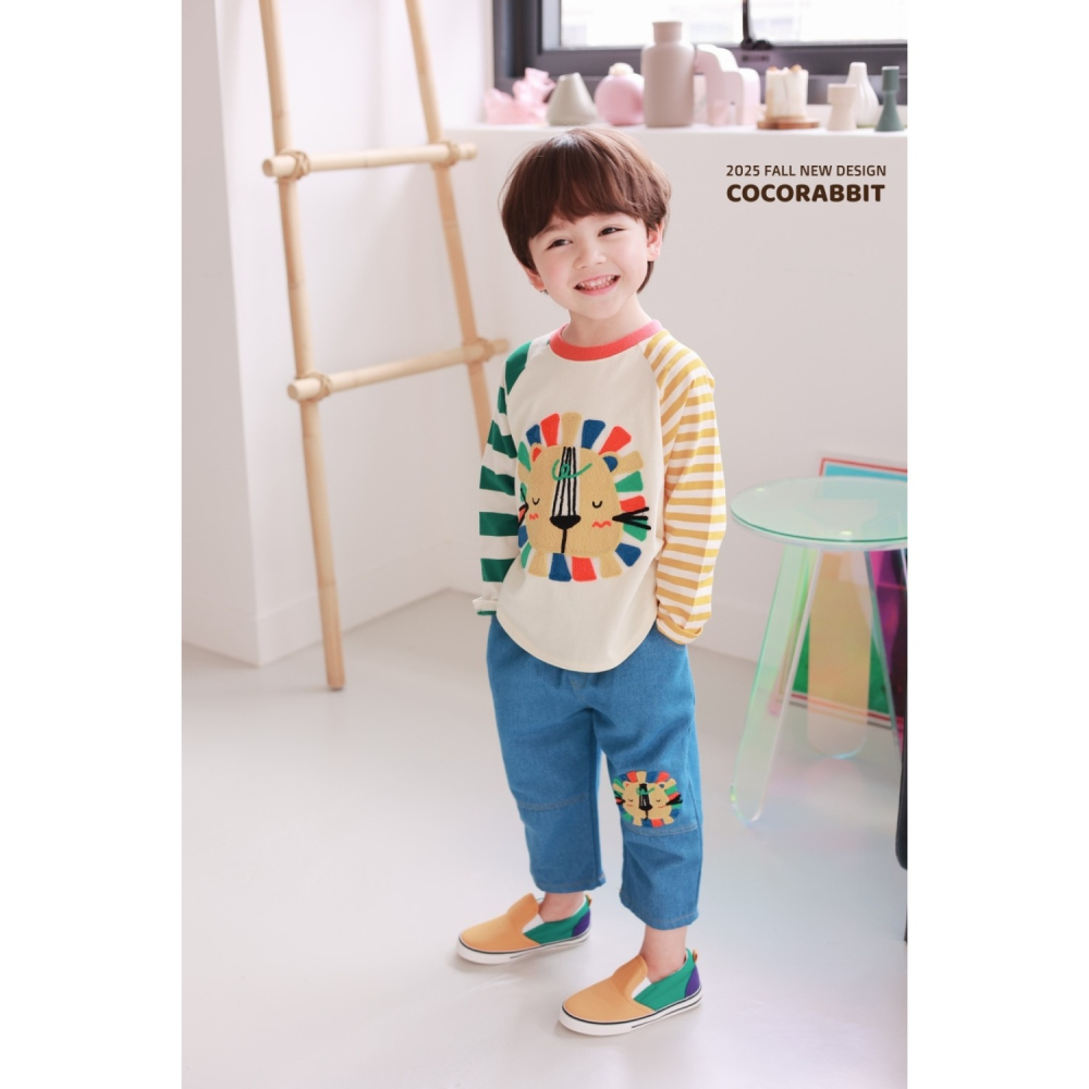 正韓童裝 COCO RABBIT 不對稱橫條可愛獅子拼接T-細節圖10
