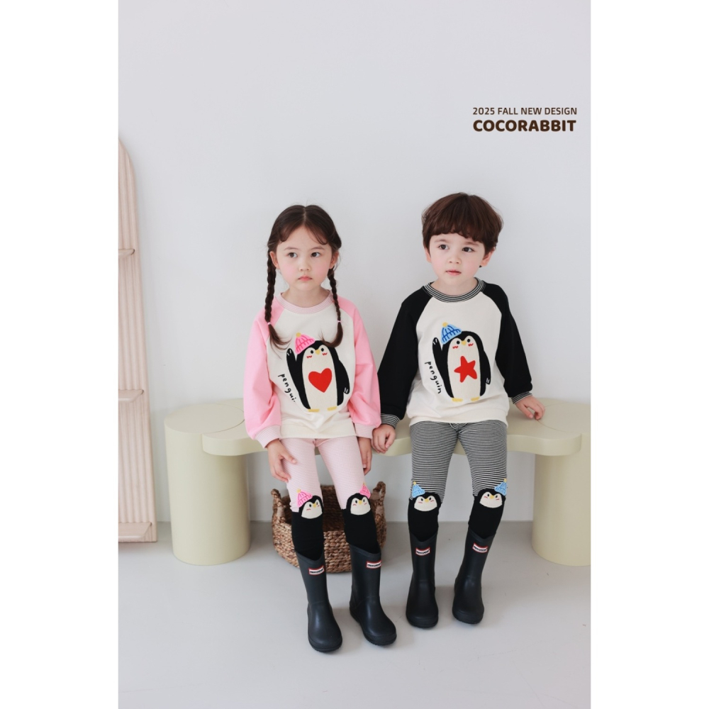 正韓童裝 COCO RABBIT 兄妹舉手企鵝造型大學T上衣-細節圖3