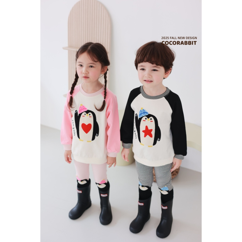 正韓童裝 COCO RABBIT 兄妹舉手企鵝造型大學T上衣-細節圖4