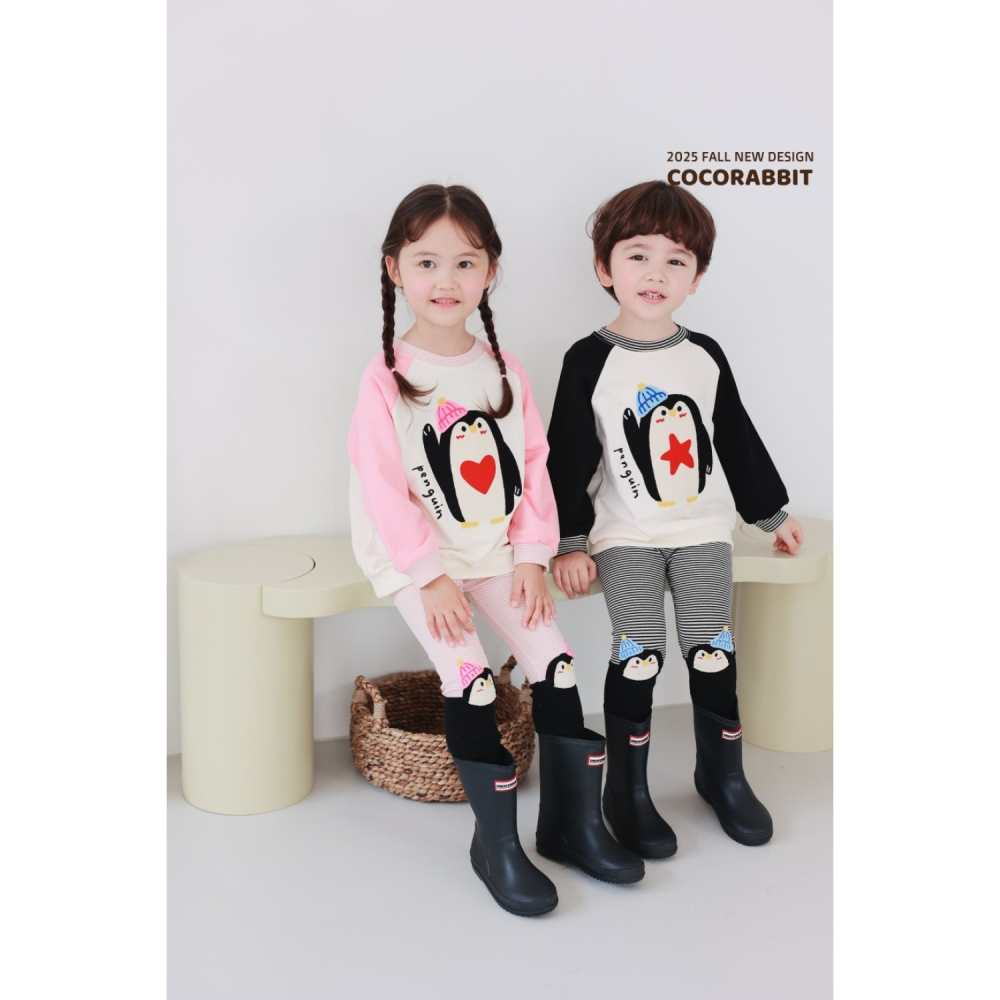 正韓童裝 COCO RABBIT 兄妹舉手企鵝造型大學T上衣-細節圖5