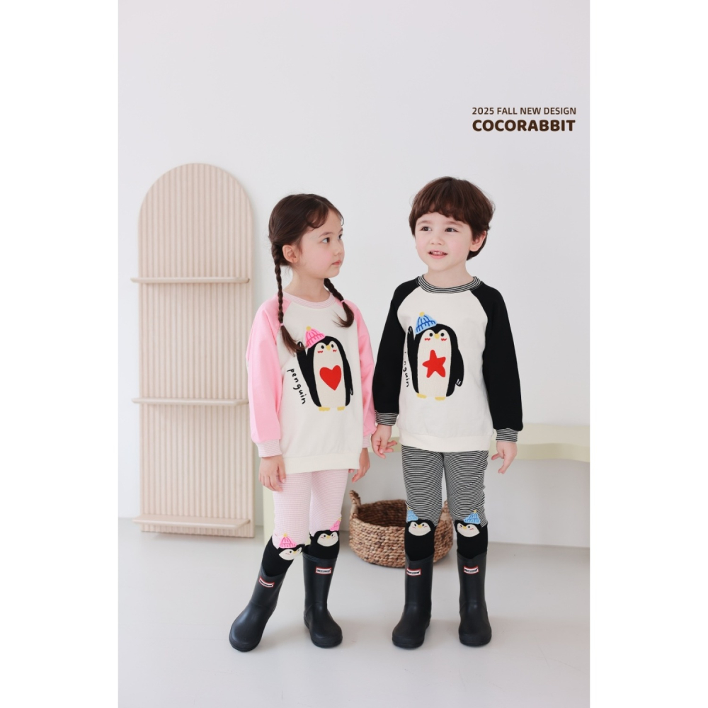 正韓童裝 COCO RABBIT 兄妹舉手企鵝造型大學T上衣-細節圖7
