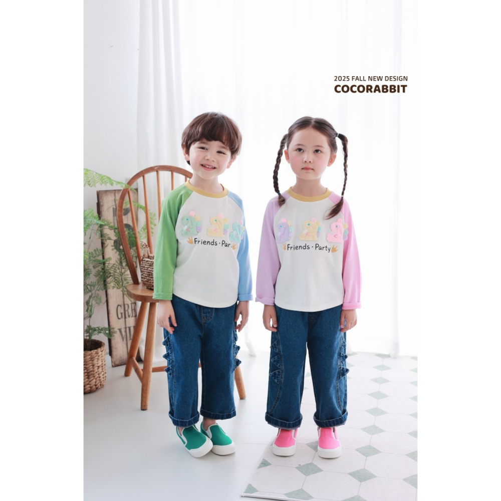 正韓童裝 COCO RABBIT 恐龍 熊熊動物拼接袖 T-細節圖10