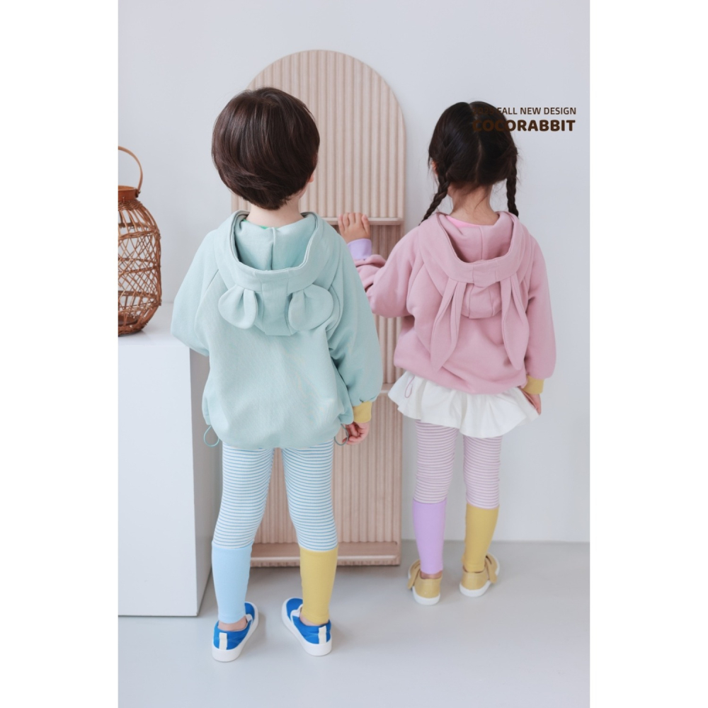 正韓童裝 COCO RABBIT兔兔與熊耳朵撞色口袋連帽薄外套-細節圖2