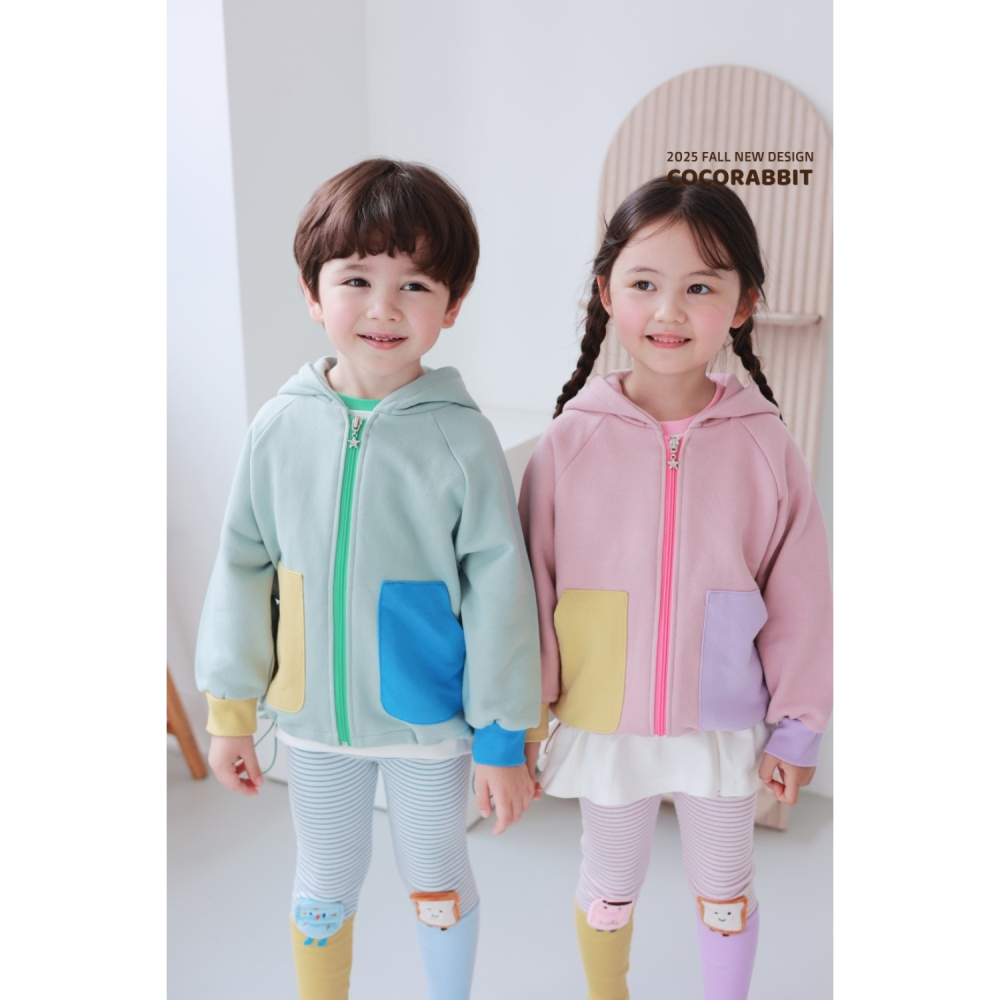 正韓童裝 COCO RABBIT兔兔與熊耳朵撞色口袋連帽薄外套-細節圖3