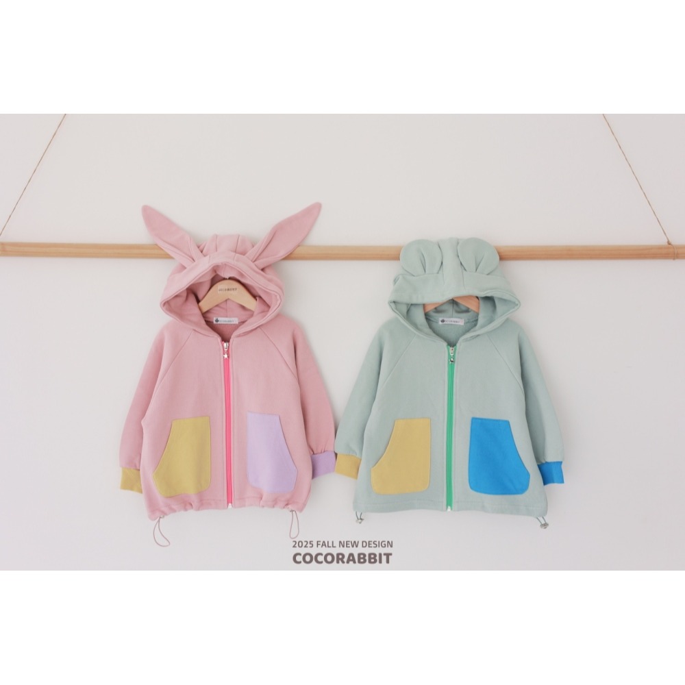 正韓童裝 COCO RABBIT兔兔與熊耳朵撞色口袋連帽薄外套-細節圖5