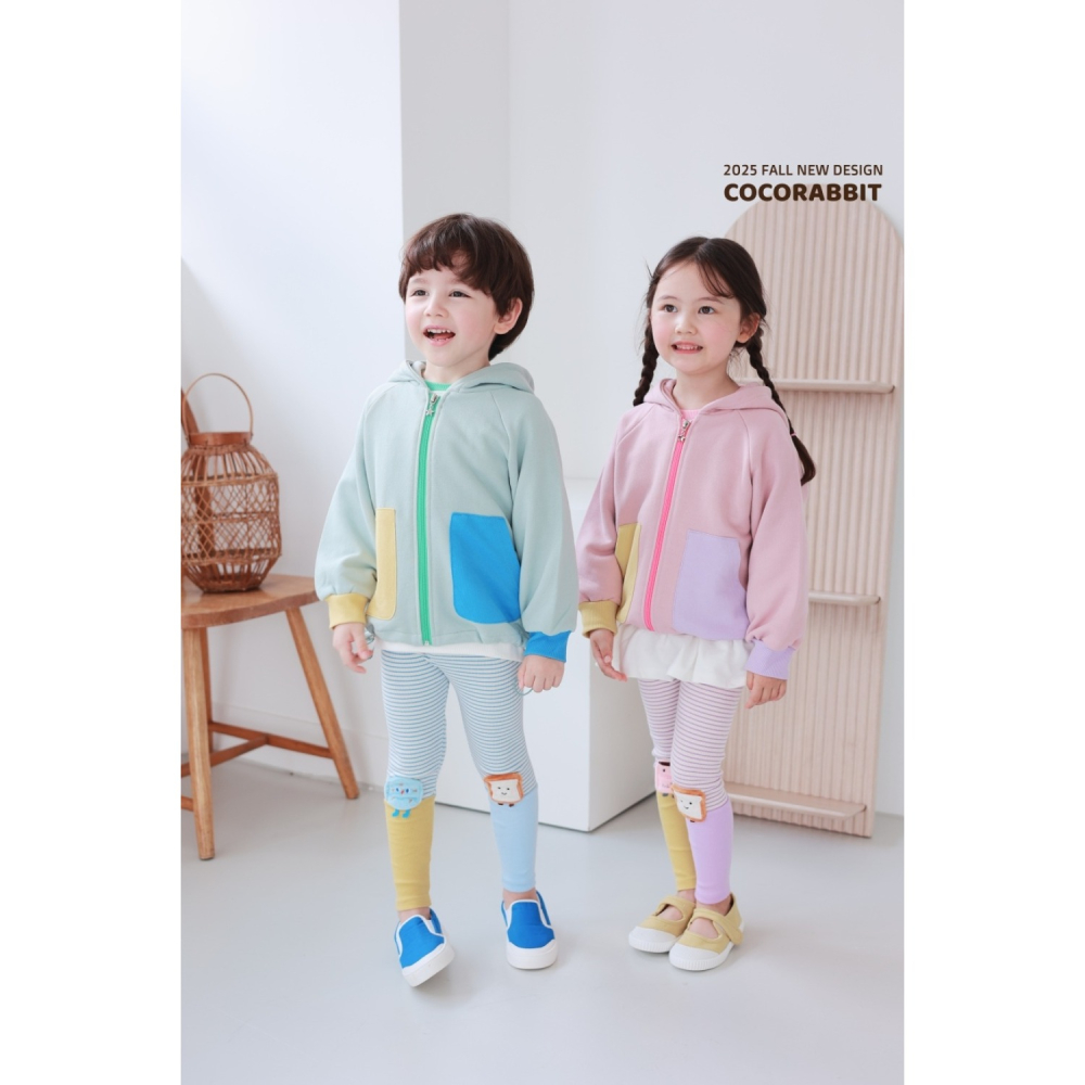 正韓童裝 COCO RABBIT兔兔與熊耳朵撞色口袋連帽薄外套-細節圖7