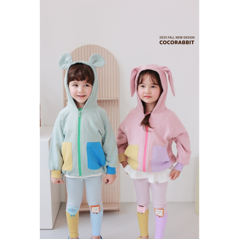 正韓童裝 COCO RABBIT兔兔與熊耳朵撞色口袋連帽薄外套-細節圖10