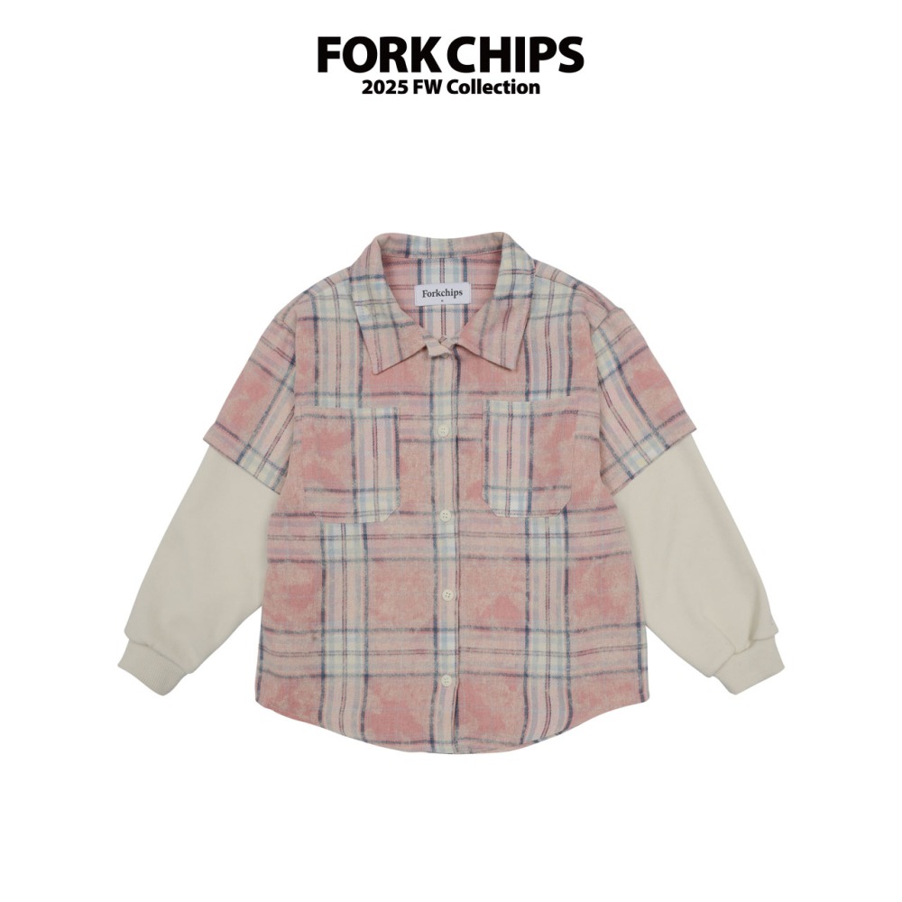 正韓童裝 Forkchips 假二件雙線格子復古襯衫-細節圖8