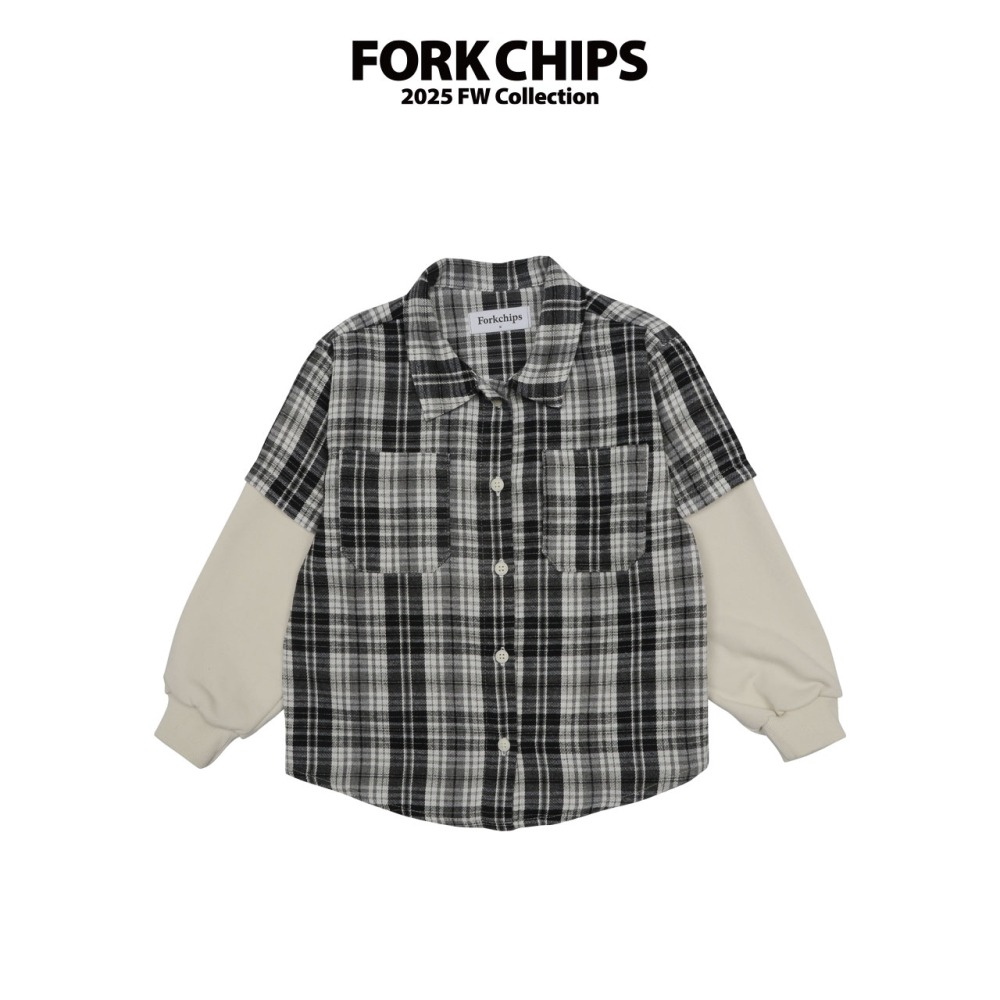 正韓童裝 Forkchips 假二件雙線格子復古襯衫-細節圖9