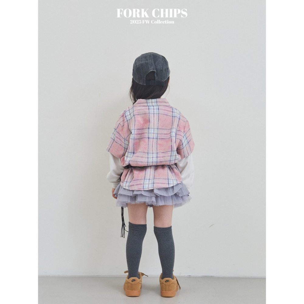 正韓童裝 Forkchips 假二件雙線格子復古襯衫-細節圖11