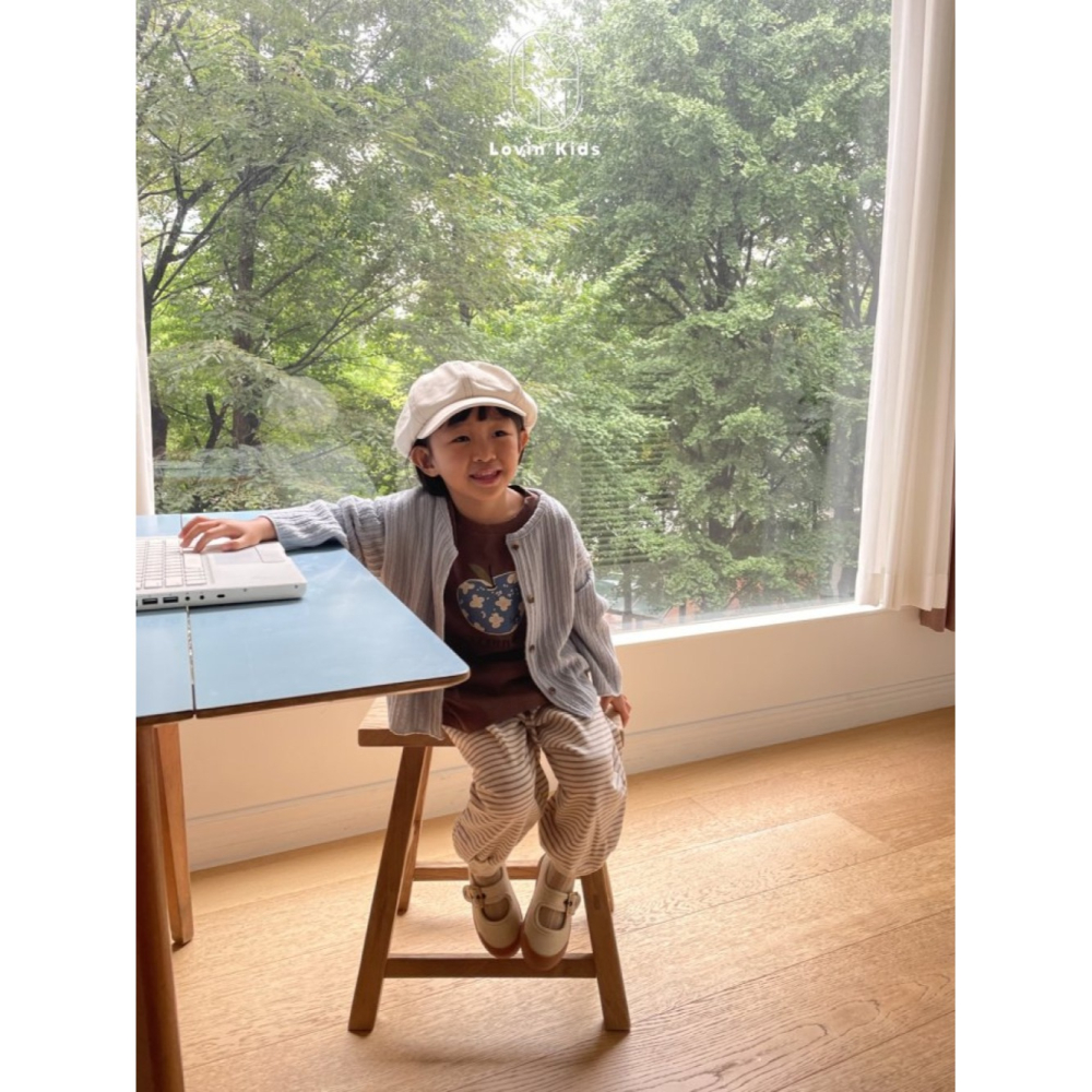 正韓童裝 Lovin 直坑條紋森林色系開衫外套-細節圖6