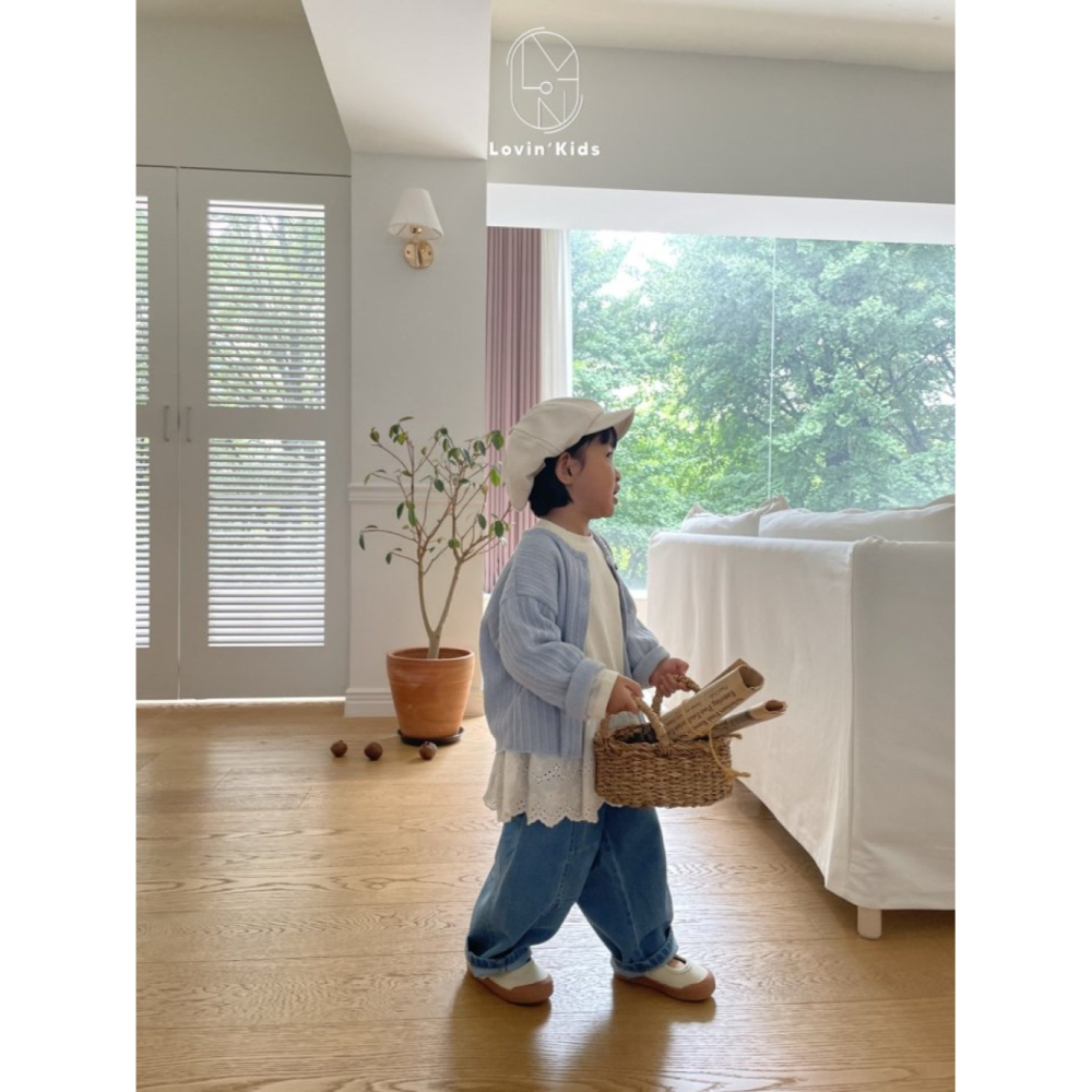 正韓童裝 Lovin 直坑條紋森林色系開衫外套-細節圖7