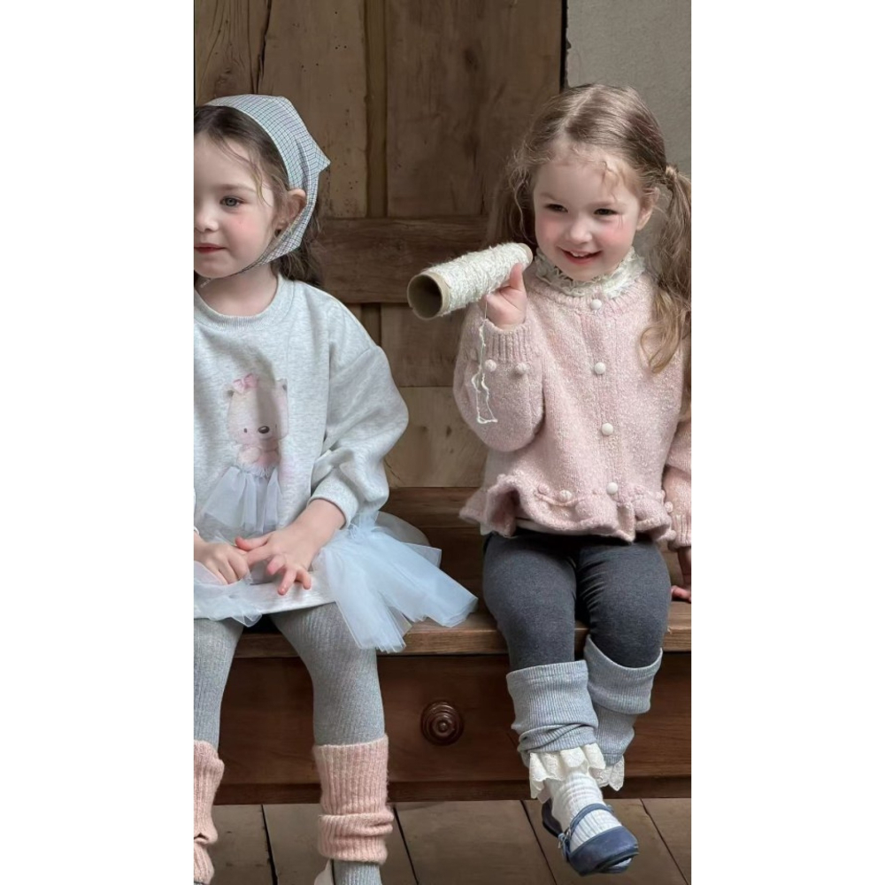 正韓童裝 My daughter 針織棉下擺蕾造型緊身褲-細節圖3