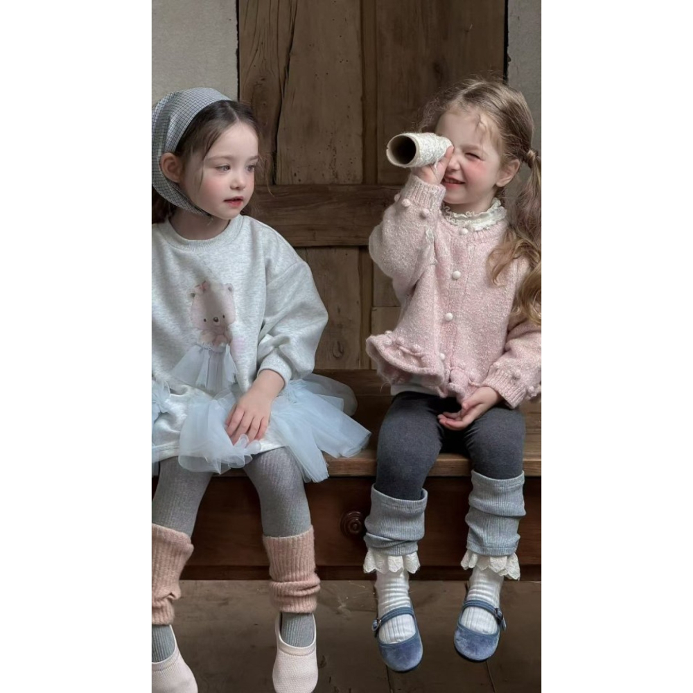 正韓童裝 My daughter 針織棉下擺蕾造型緊身褲-細節圖4