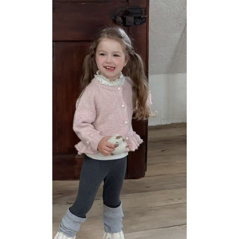 正韓童裝 My daughter 針織棉下擺蕾造型緊身褲-細節圖5